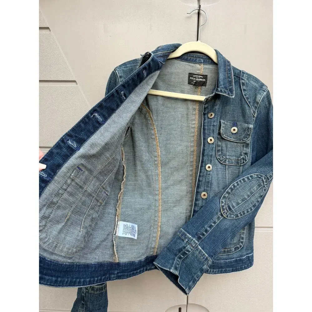 VTG Polo Jeans Ralph Lauren Women Denim Molly Jacket M Blue Utility Trucker Y2K - Picture 5 of 12